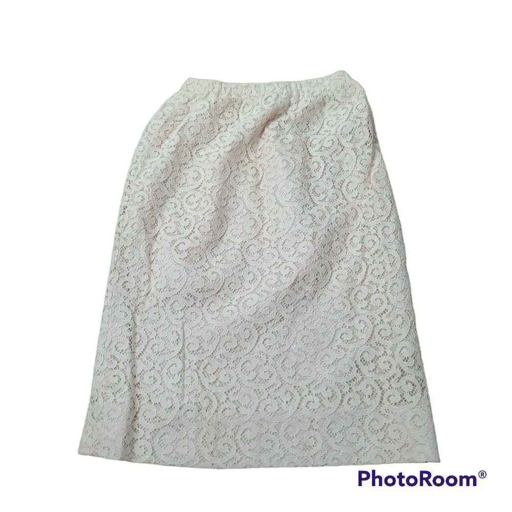  Vintage 60s 70s Cream Lace Skirt